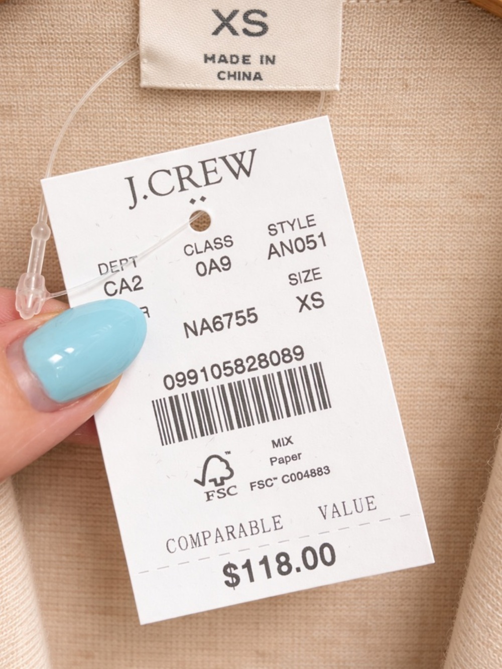 J.Crew Factory Sweater Cardigan Blazer Juliette Style Open Front Tan NWT Size XS - Picture 4 of 4
